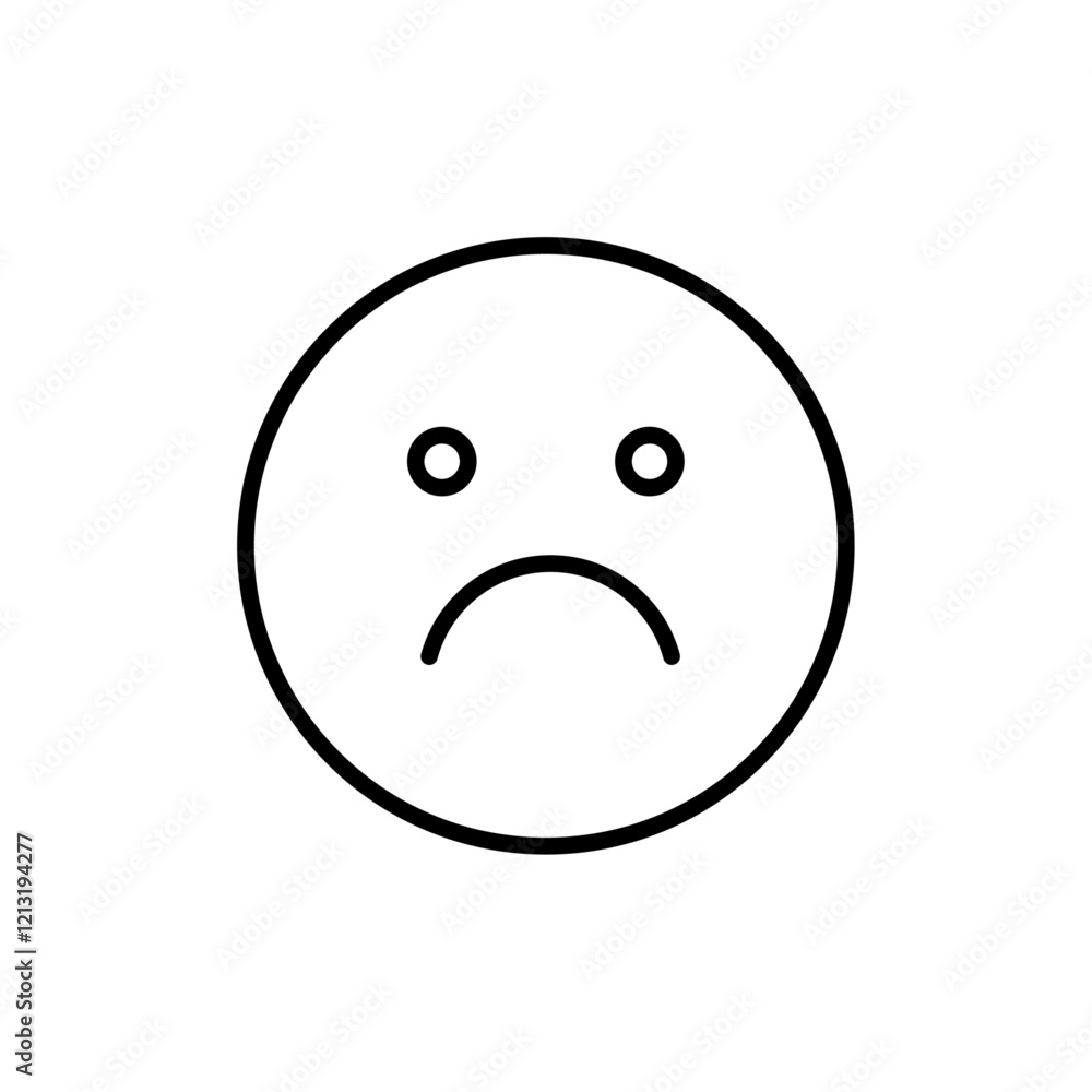 Fototapeta premium Sad, upset or lonely emoticon icon black and white vector sign