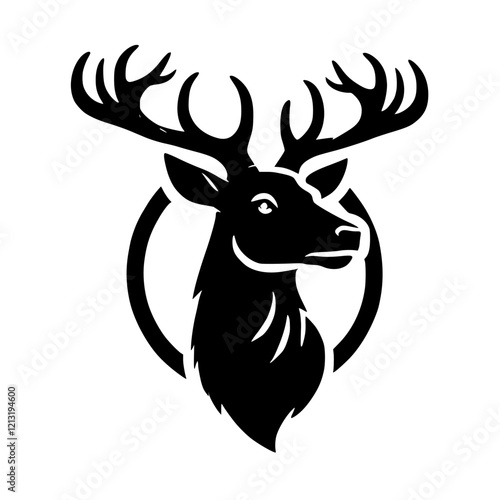 Majestic Deer Head Silhouette: Elegant Black and White Animal Art Print