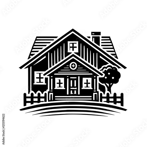 Black and White House Illustration: Simple Home Design, Real Estate, Property, Residential, Dwelling, Shelter, Architecture, Graphic