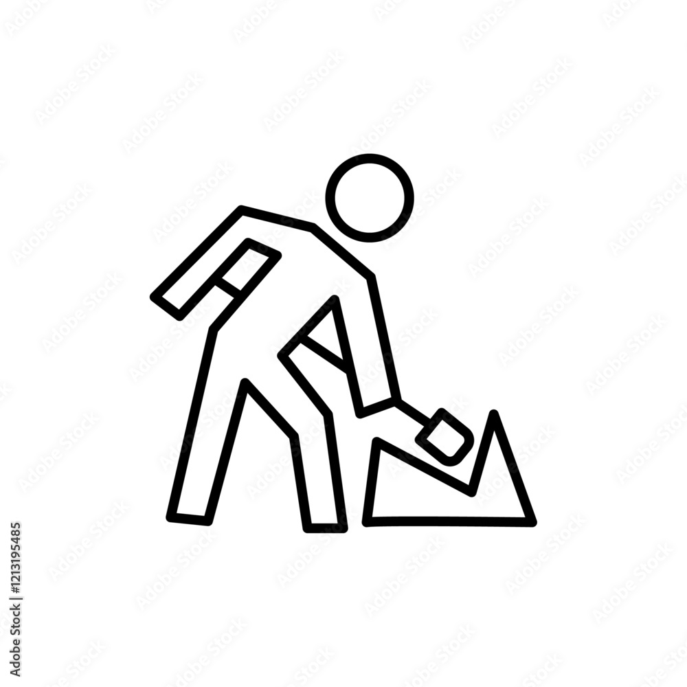 Worker digging icon black and white vector sign Worker digging icon black and white vector sign