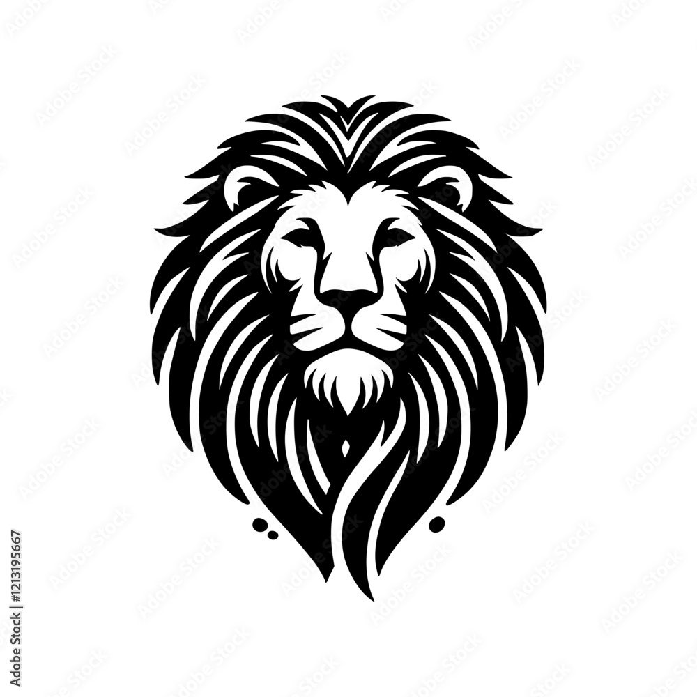 Obraz premium Majestic Lion Head: A Black and White Vector Portrait of a King of the Jungle