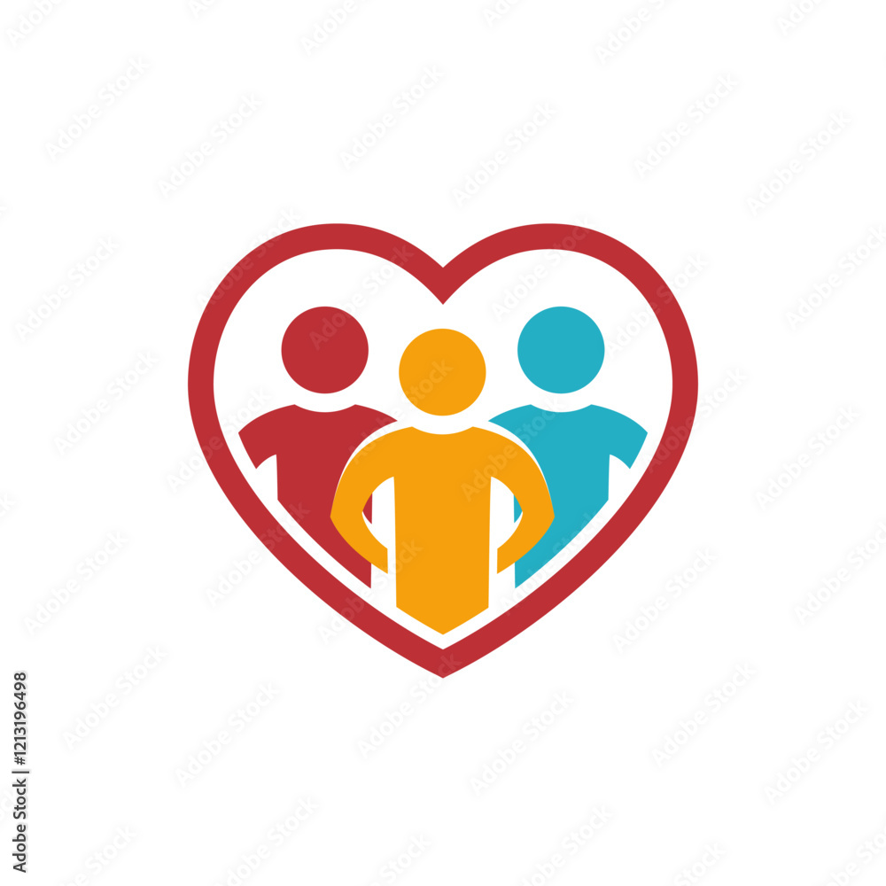 Three motivated people in a heart shape line logo concept. Love community elegant symbol. Teamwork cooperation theme colorful icon. Three motivated people in a heart shape line logo concept. Love community elegant symbol. Teamwork cooperation theme colorful icon.