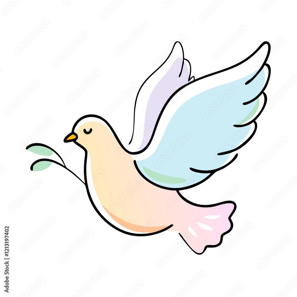 Fototapeta premium Dove flying with olive branch icon