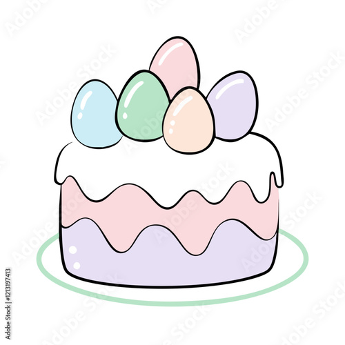 Easter cake with pastel eggs icon