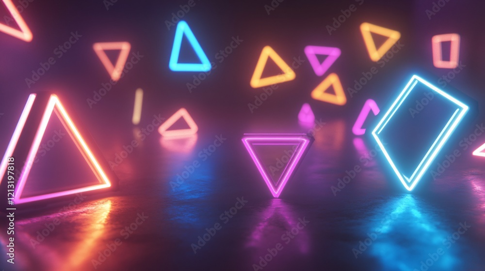 Glowing Neon Shapes Illuminate Dark Abstract Space Glowing Neon Shapes Illuminate Dark Abstract Space