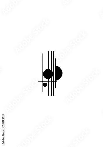 Minimalist Abstract Design with Vertical Lines and Circular Elements in Black for Modern Graphic Illustrations and Concepts
