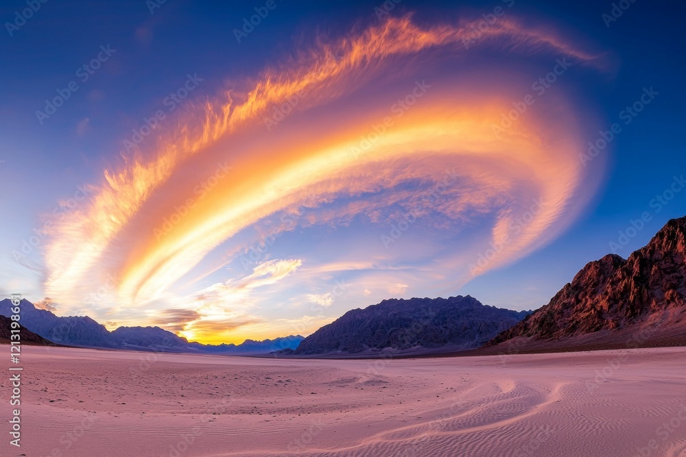 Beautiful sunset over a desert landscape with a large cloud in the sky Beautiful sunset over a desert landscape with a large cloud in the sky