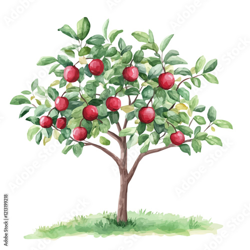 Governors Plum Tree with Fruit – Watercolor Illustration, Botanical Art, Tropical Fruit Painting, Garden-Inspired Artwork, Nature Wall Decor
