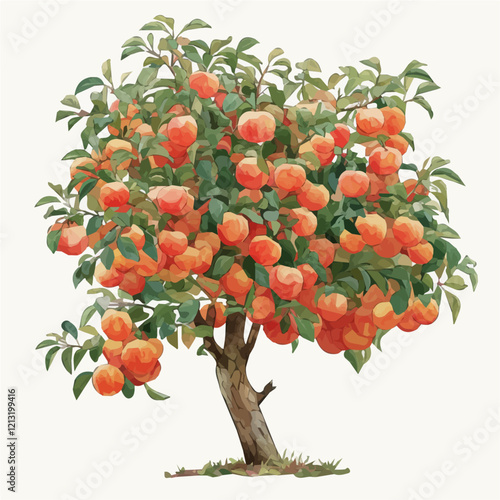 Governors Plum Tree with Fruit – Watercolor Illustration, Botanical Art, Tropical Fruit Painting, Garden-Inspired Artwork, Nature Wall Decor
