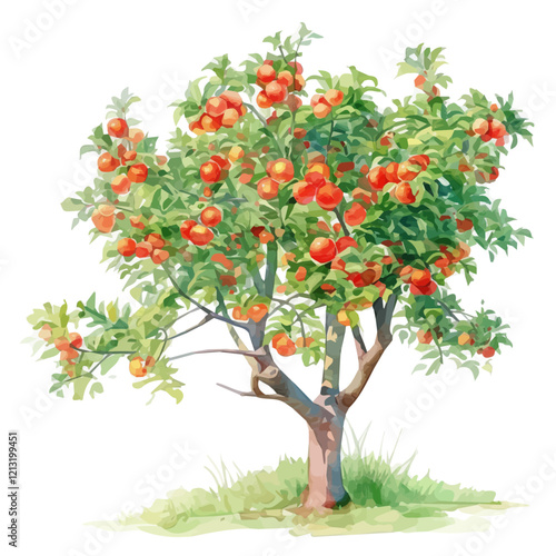 Governors Plum Tree with Fruit – Watercolor Illustration, Botanical Art, Tropical Fruit Painting, Garden-Inspired Artwork, Nature Wall Decor
