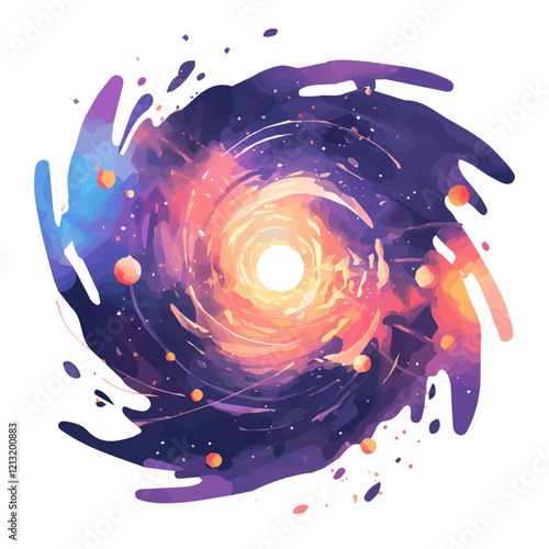 Gravitational Collapse – Watercolor Illustration, Cosmic Phenomenon Art, Space Science Concept, Astrophysics-Inspired Artwork, Stellar Core Collapse Design
