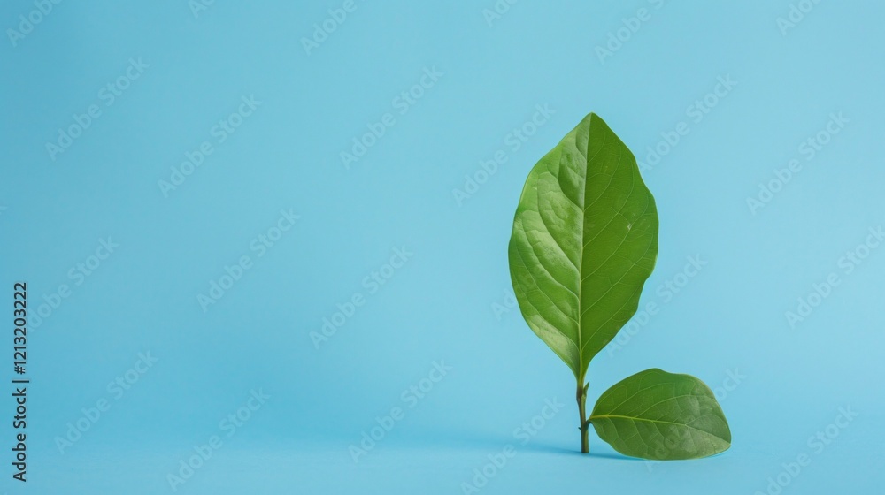 Vibrant Green Leaf on Blue Background for Minimal Concept Design Vibrant Green Leaf on Blue Background for Minimal Concept Design
