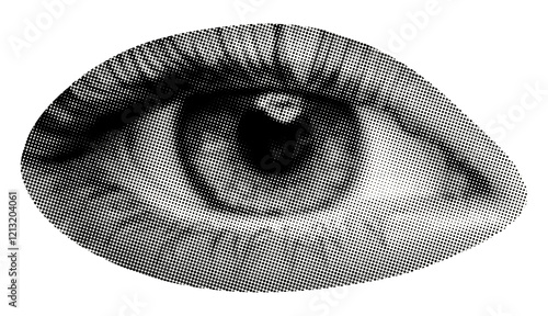 eye isolated retro grunge halftone dots texture vintage newspaper magazine style collage element for mixed media health beauty emotion vision design