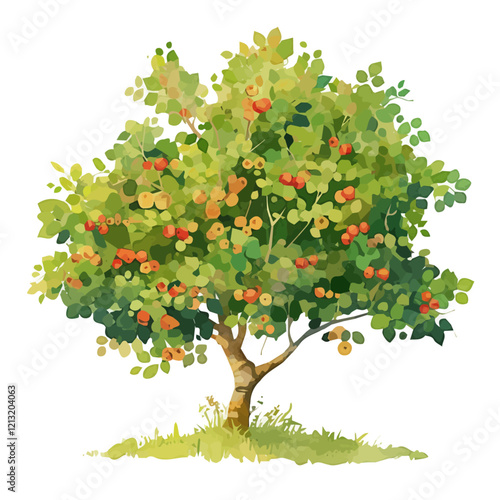 Hackberry Tree with Fruit – Unique Watercolor Vector Illustration for Artistic Projects  
