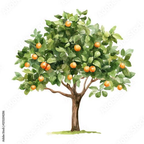 Hackberry Tree with Fruit – Unique Watercolor Vector Illustration for Artistic Projects  
