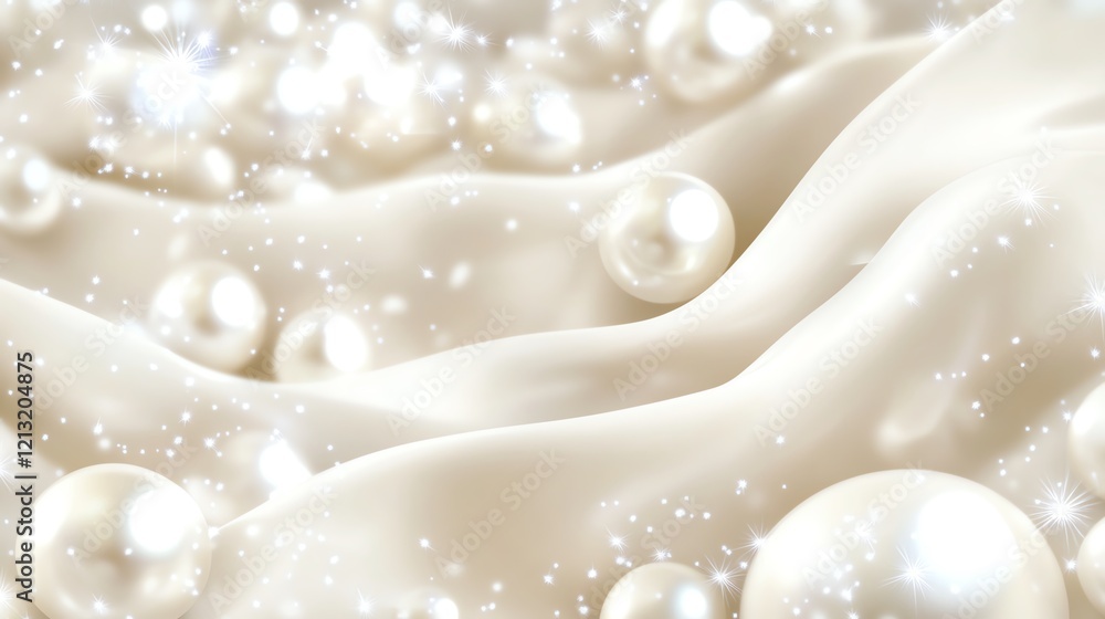 Luxurious pearls scattered on elegant, flowing silk fabric. Shimmering, creamy white texture. Luxurious pearls scattered on elegant, flowing silk fabric. Shimmering, creamy white texture.
