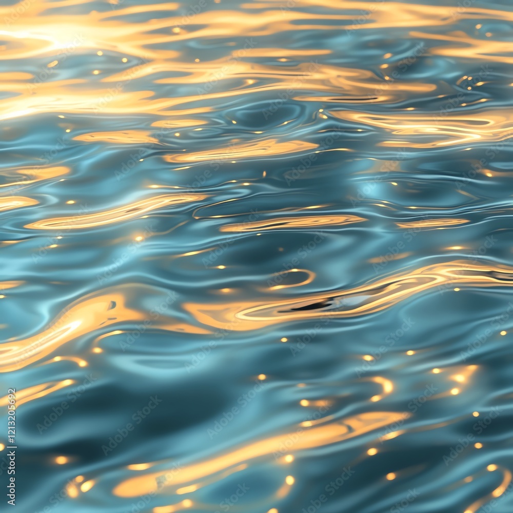 Close-up of shimmering water surface reflecting sunlight. Teal and gold hues. Close-up of shimmering water surface reflecting sunlight. Teal and gold hues.