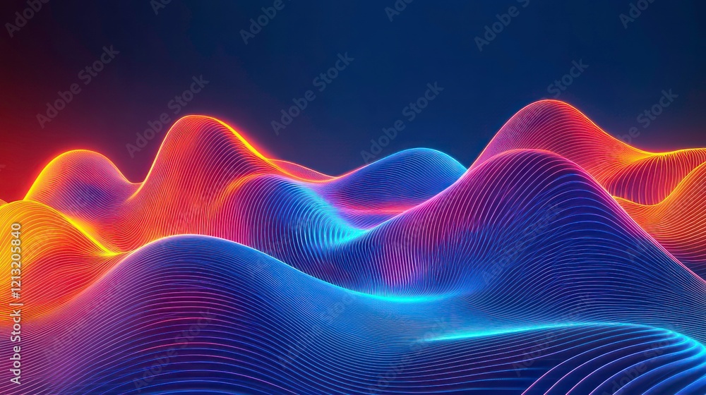 Fototapeta premium Abstract vibrant neon wave landscape.