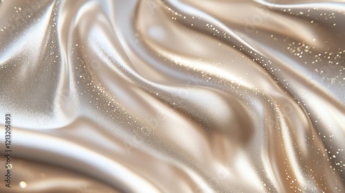 Luxurious champagne silk fabric with glittering texture. Elegant, smooth, and flowing.