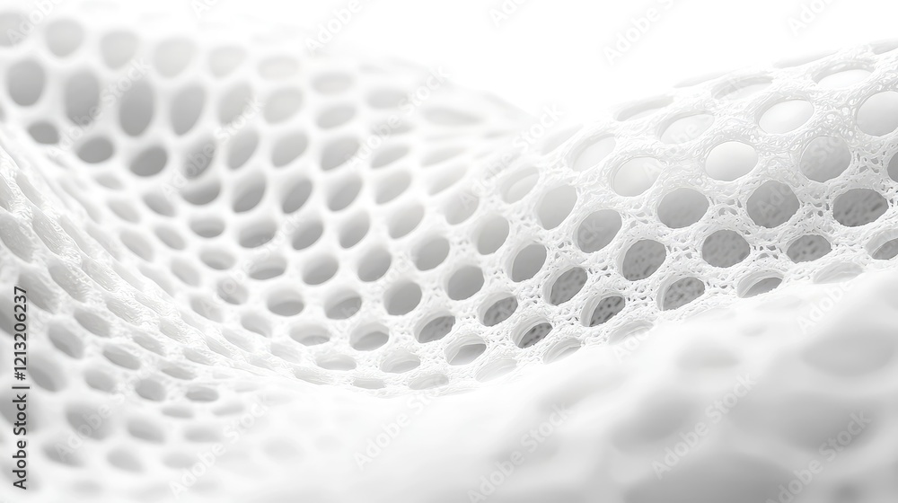 Naklejka premium White perforated fabric texture, wavy design, close-up, studio shot, background blur, for textile industry