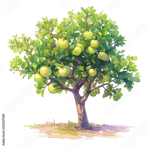 Hog Plum Tree with Fruit – Lush Watercolor Vector Illustration for Artistic Projects  
