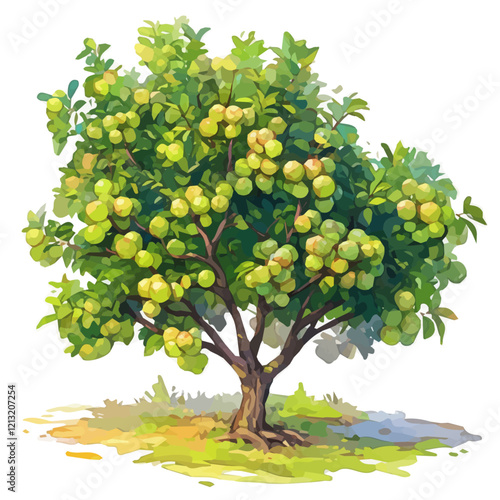 Hog Plum Tree with Fruit – Lush Watercolor Vector Illustration for Artistic Projects  
