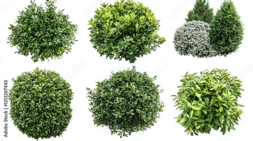 A collection of various green bushes and shrubs for landscaping purposes. A collection of various green bushes and shrubs for landscaping purposes.