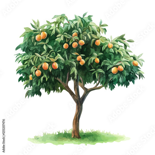 Hog Plum Tree with Fruit – Lush Watercolor Vector Illustration for Artistic Projects  
