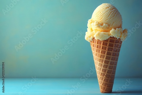 minimalist visual of a melting butterscotch ice cream cone against a soft lightcolored backdrop emphasizing simplicity and temptation in a playful delectable composition photo