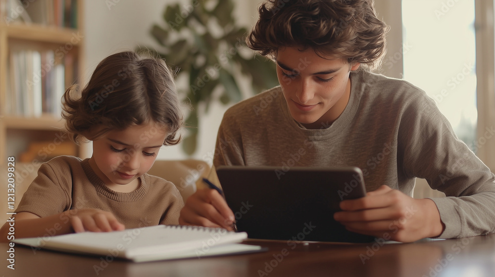 High School Student Tutoring Child in Mathematics at Home High School Student Tutoring Child in Mathematics at Home