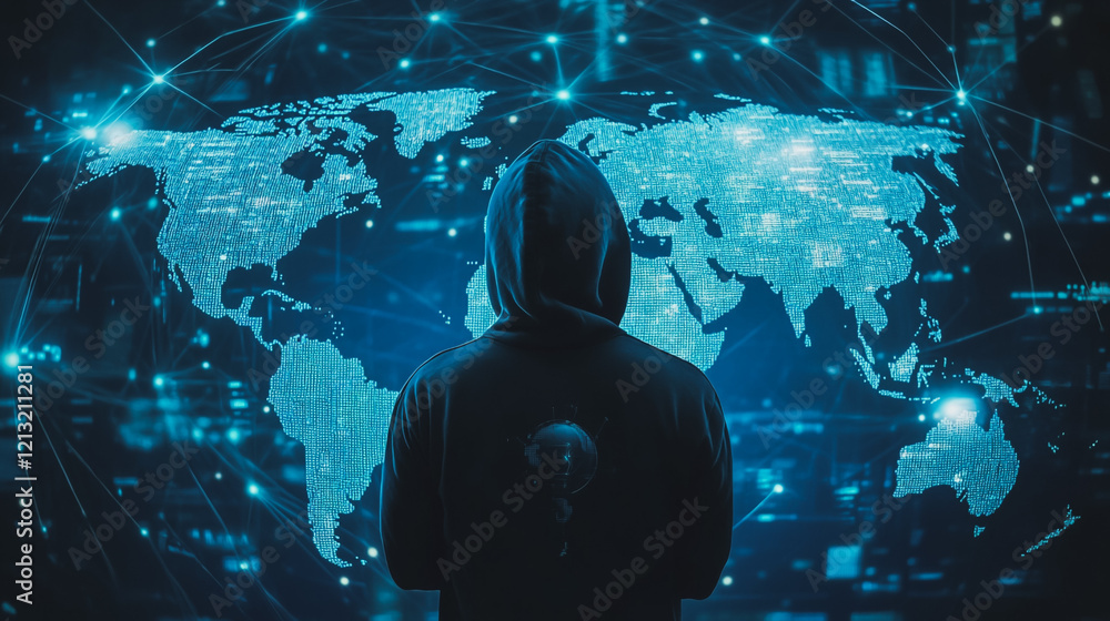 Obraz premium Hacker are planning to hack and attack networks and cyber security systems.team people innovation connection of line from nail node to node on map background , networking concept