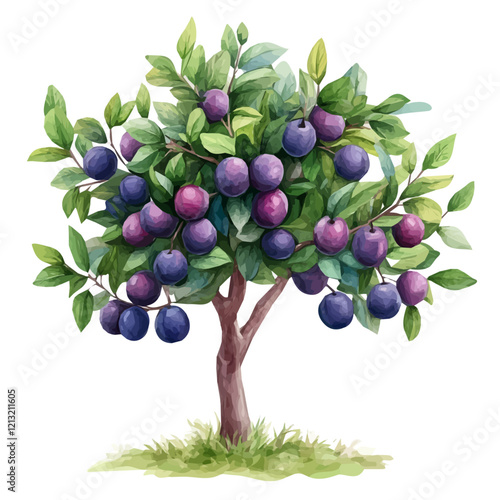 Illawarra Plum Tree with Fruit – Unique Watercolor Vector Illustration for Artistic Designs  
