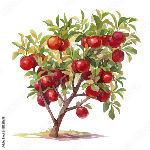 Illawarra Plum Tree with Fruit – Unique Watercolor Vector Illustration for Artistic Designs  
