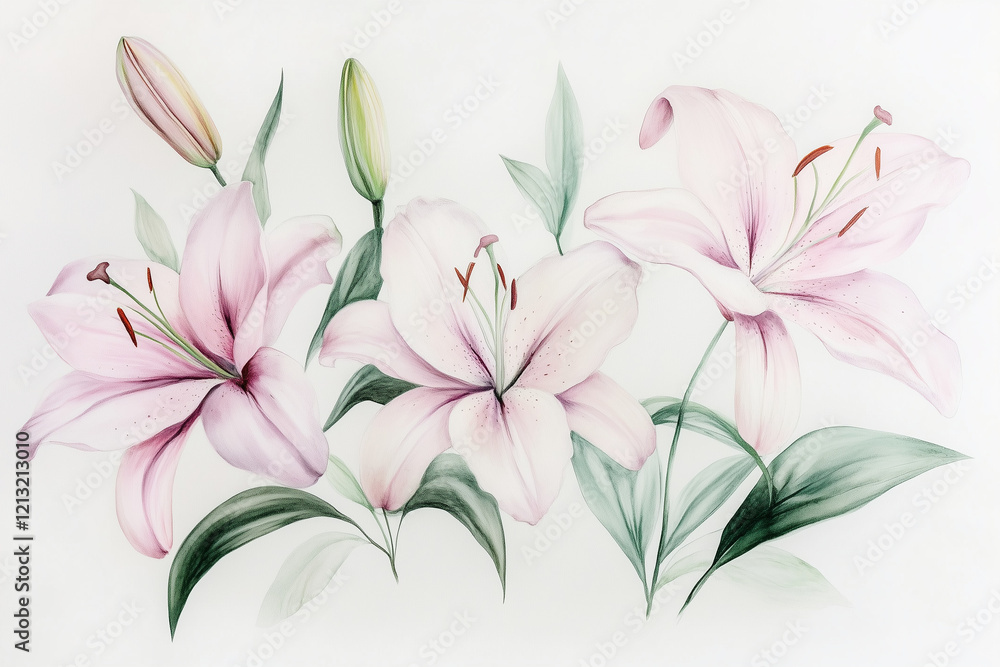 artistic delicate depiction of lily flowers on pastel bokeh background artistic delicate depiction of lily flowers on pastel bokeh background