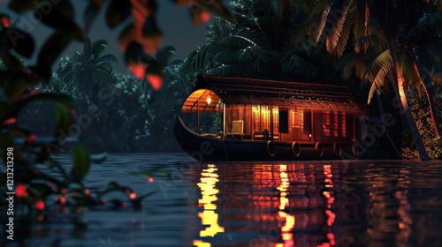 Serene Night in Kerala: Houseboat on Backwaters