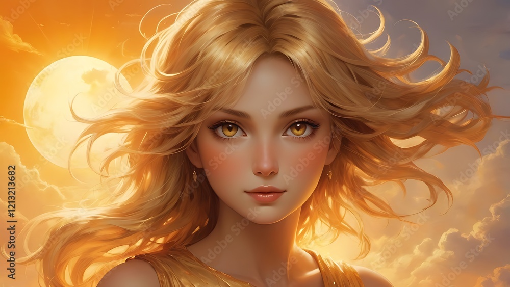 Fototapeta premium Portrait of a glamorous blonde woman with long curly hair in a studio setting