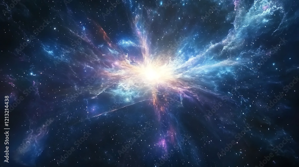 Fototapeta premium Open book surrounded by cosmic sky and glowing stars emitting magical energy above