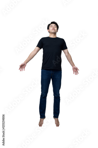 person floating in mid-air isolated on transparent or white background, png