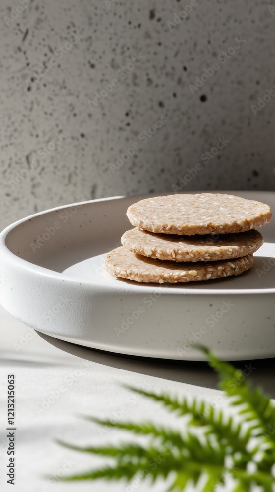 minimalist arrangement of millet crackers with sun-dried tomato and basil spread, presented on a clean, white ceramic tray minimalist arrangement of millet crackers with sun-dried tomato and basil spread, presented on a clean, white ceramic tray