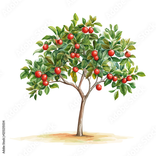 Jamaican Cherry Tree with Fruit – Lush Watercolor Vector Illustration for Creative Designs  
