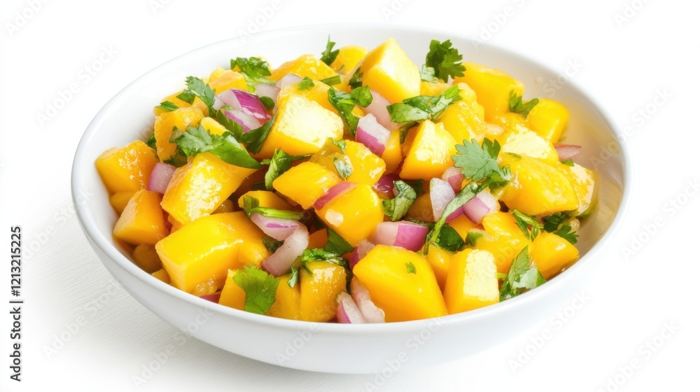 A refreshing bowl of mango salsa with diced mango, red onion, cilantro A refreshing bowl of mango salsa with diced mango, red onion, cilantro