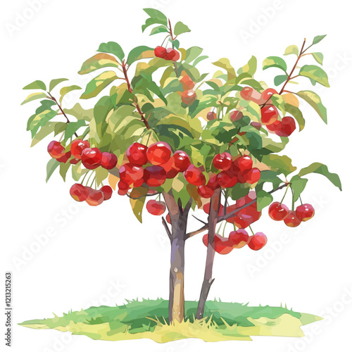 Jamaican Cherry Tree with Fruit – Lush Watercolor Vector Illustration for Creative Designs  
