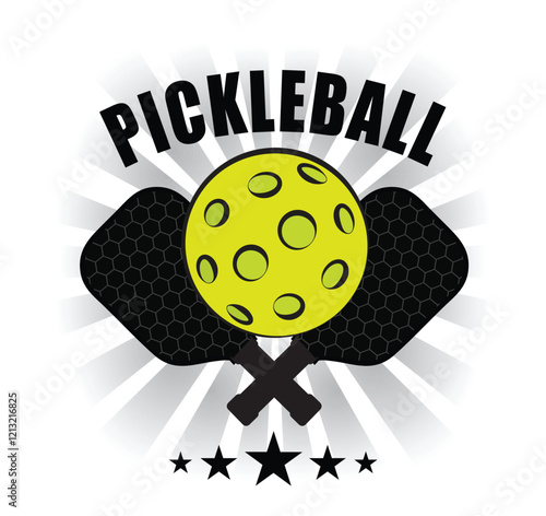 Pickleball Logo graphic design With Crossed Racket paddle and Ball