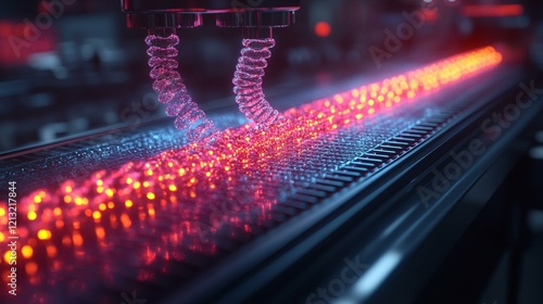 A futuristic digital display of chromosomal arrangement, showing genetic data and markers in vibrant colors. 232 photo