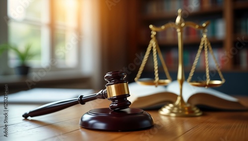 Legal issues related to property sales explored. Judge gavel, scales of justice symbolize legal complications, potential disputes selling property without heir consent. Photo captures legal