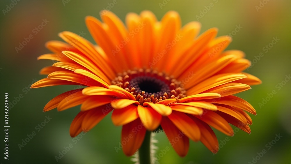 A bright orange gerbera with wide petals radiating outward in a bold circle. The dynamic flower glows in sunlight, surrounded by green leaves, creating a lively and energetic bloom. A bright orange gerbera with wide petals radiating outward in a bold circle. The dynamic flower glows in sunlight, surrounded by green leaves, creating a lively and energetic bloom.