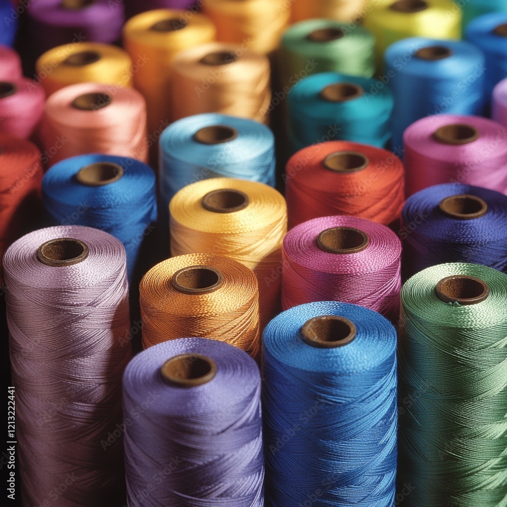 Vibrant Spools of Colorful Embroidery Thread, Rich Textures Hues for Sewing Crafting Projects Vibrant Spools of Colorful Embroidery Thread, Rich Textures Hues for Sewing Crafting Projects