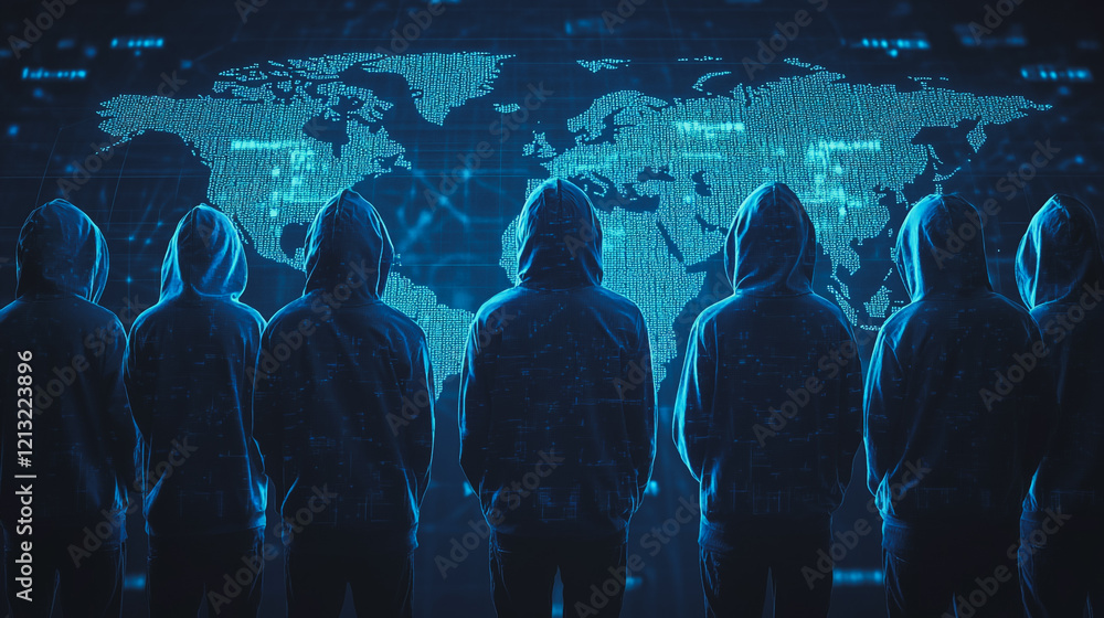 Obraz premium Hacker are planning to hack and attack networks and cyber security systems.team people innovation connection of line from nail node to node on map background , networking concept