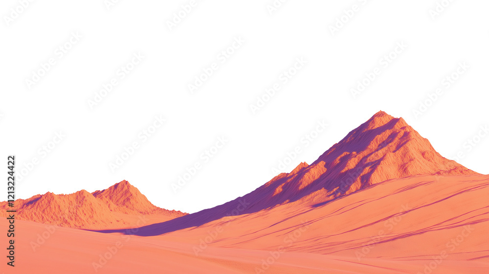 Naklejka premium Surreal Desert Landscape with Vibrant Colors, Mountains, and Ethereal Atmosphere – Transparent Background, Cutout. PNG
