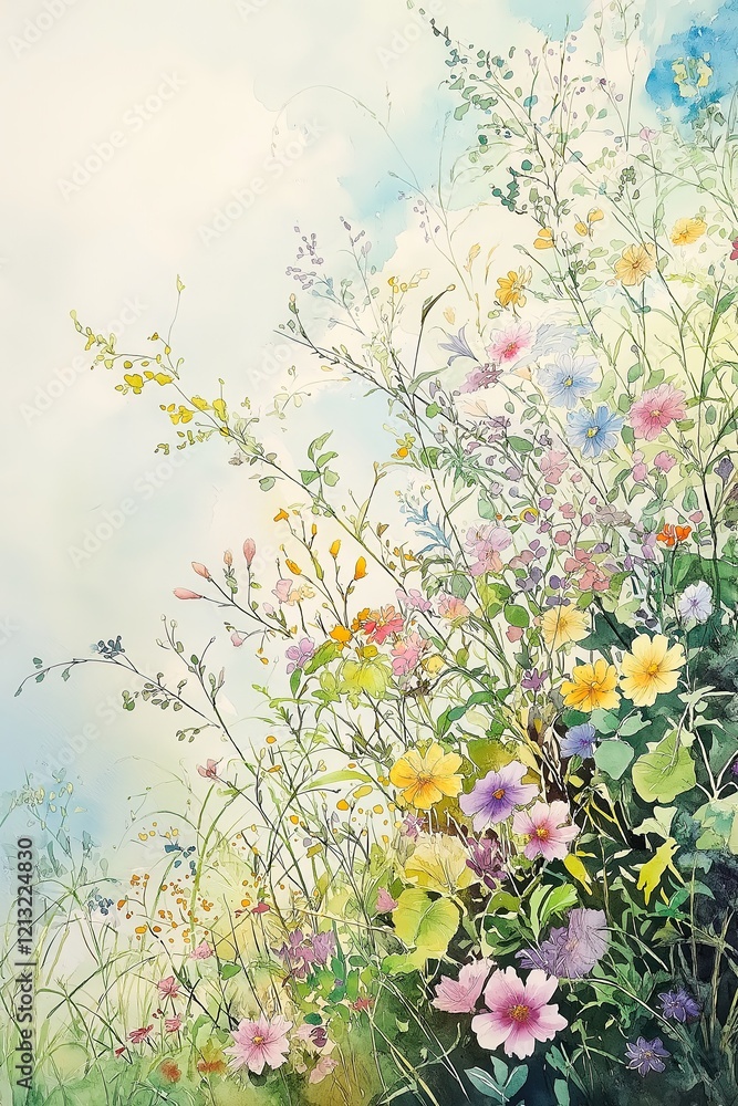 Serene Watercolor Wildflower Meadow Serene Watercolor Wildflower Meadow
